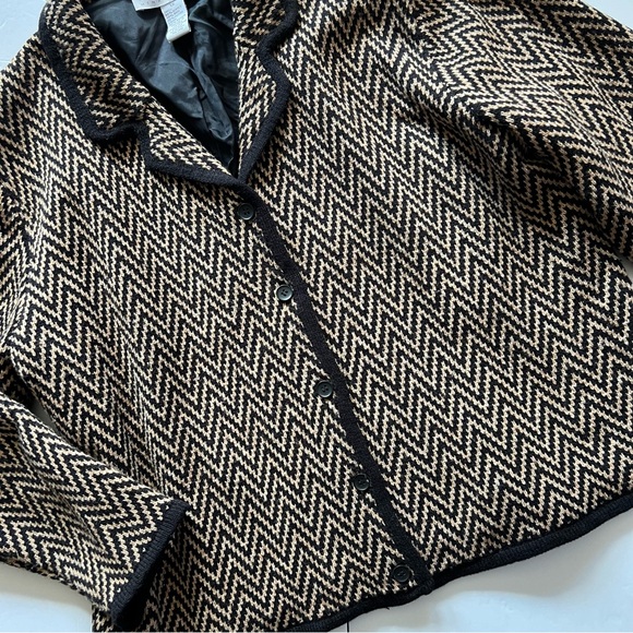 Wool Blend Knit Sweater Cardigan Women’s 1X Brown Black Chevron Lined - Picture 16 of 16